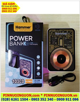 HAMMER H-PW03 Wireless Quick Charge Power Bank /Sạc dự phòng Wireless 10.000mAh 22.5W LED LCD QC3.0